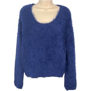 Zara Knit Bright Blue Loose Boxy Fit Long Sleeved SOFT Scoop Neck Sweater L